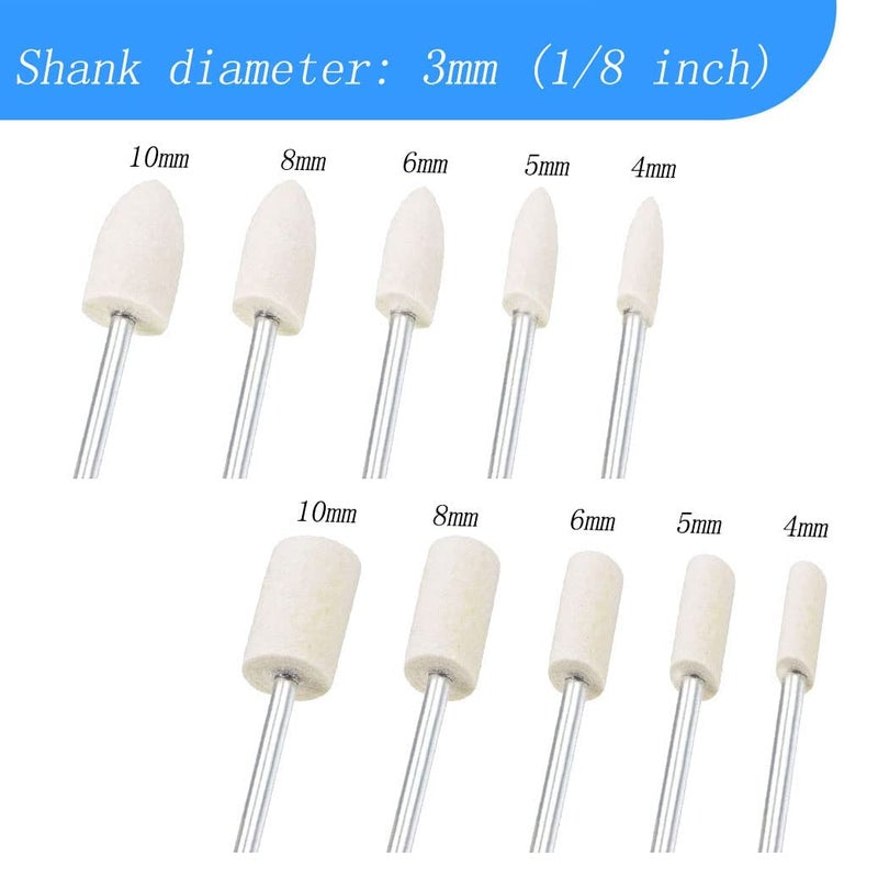 Luo ke 100 Pcs Compressed Wool Felt Polishing Head Tool Buffing Wheel for Dremel Rotary Tool with 1/8"" Mandrel - Image 3